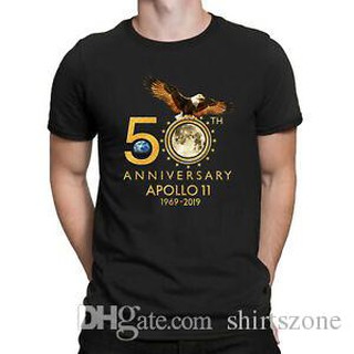 T-shirt  เสื้อยืดลําลองสําหรับผู้ชายแขนสั้นคอกลมพิมพ์ลาย nasa 50th golden anniversary apollo 11 1969 blawholesaleS-5XL