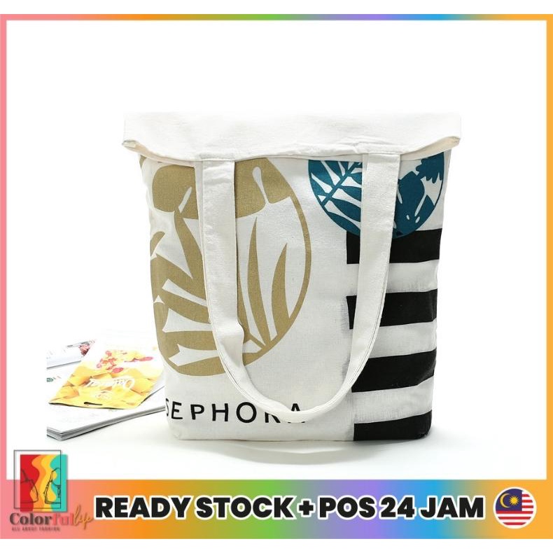 SEPHORA (MINOR STAIN DEFECTED) Canvas Tote Shopper Bag Wanita Wash Bag Hadiah Beg