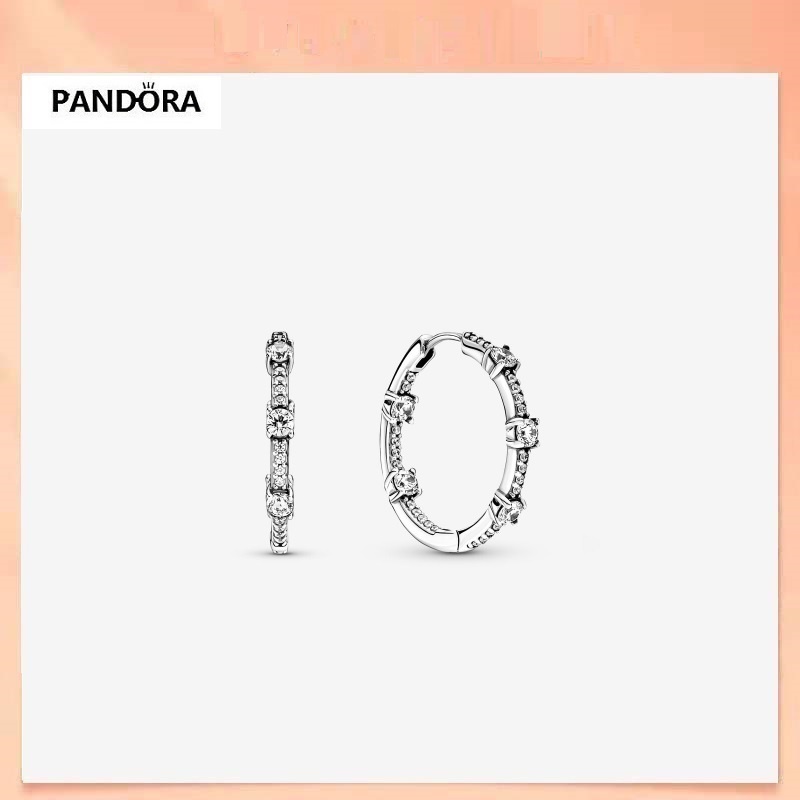 925 Silver Pandora Sparkling Pavé Bars Hoop ต่างหู