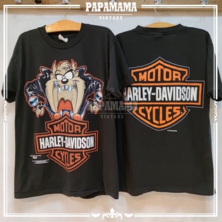 Harley davidson x Taz mania looneytunes เสื้อวินเทจ เสื้อการ์ตูน papamama vintage shirt เสื้อยืดคอกลมผ้าฝ้าย