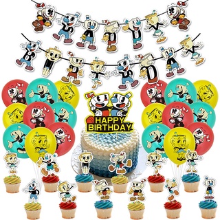 Kira Cuphead ธีมเด็ก ปาร์ตี้วันเกิด ตกแต่ง แบนเนอร์ เค้ก ท็อปเปอร์ ชุดลูกโป่ง อุปกรณ์