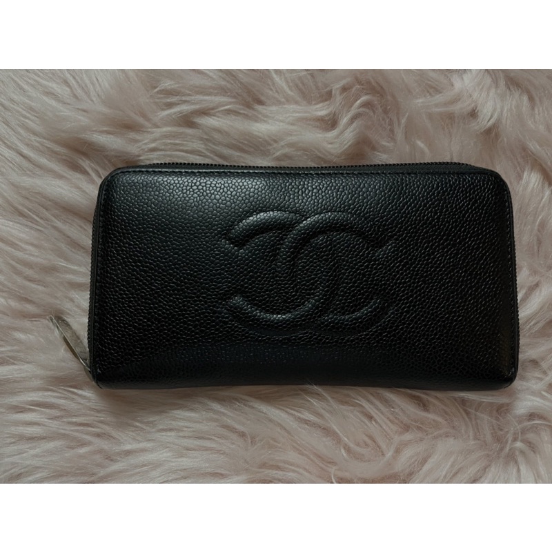 Chanel Logo caviar long wallet zippy