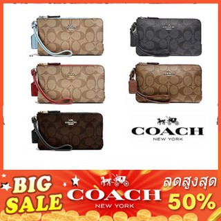 COACH กระเป๋า DOUBLE CORNER ZIP WRISTLET IN SIGNATURE CANVAS F87591