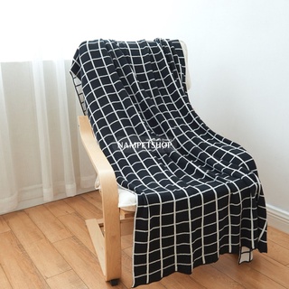 ผ้าห่ม European Cotton Knitted Blanket ขนาด 130x160 cm.(Black Squares)