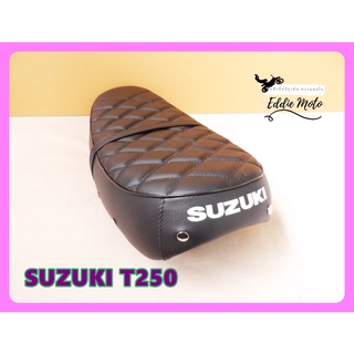 SUZUKI T250 DOUBLE SEAT COMPLETE "BLACK" DIAMOND PATTERN with "CHROME" PIN / เบาะ มอเตอร์ไซค์ สีดำ ลายข้าวหลามตัด มีหมุด