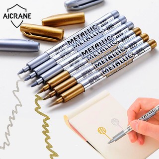 Aicrane ปากกามาร์คเกอร์ สีเมทัลลิก สีทองและสีเงิน 6 ชิ้น สำหรับตกแต่ง DIY