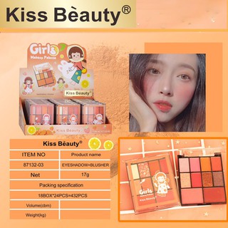 87132-03 ไอแชโดว์ Kiss Beauty ไอแชโดว์บวกบลัชออนพิช ไอแชโดว์และบลัชออนในตลับเดียว สีสวยน่ารัก มี2โทน🍒