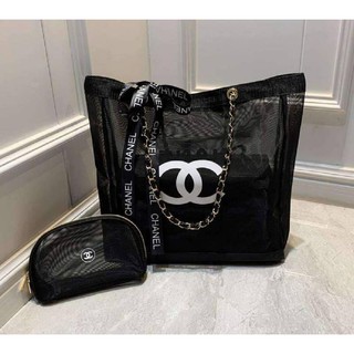 Chanel Black Mesh Tote Bag with Chanel Ribbon สินค้าเป็นของแท้ ใหม่ จากเค้าเตอร์เครื่องสำอางค์/น้ำหอมของแบรนด์