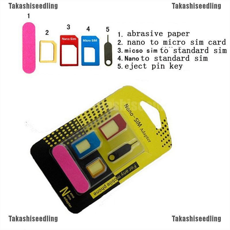 ชุดอะแดปเตอร์แปลง takashiseedling 5 in 1 Nano SIM Card to Micro Standard สำหรับ iPhone 6 5 4