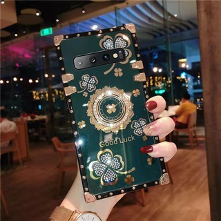 เคส Samsung Galaxy S10 5G S10e S9 S8 Plus เคสโทรศัพท์ ทรงสี่เหลี่ยม ประดับเพชร กลิตเตอร์ หรูหรา พร้อมแหวนขาตั้ง