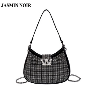 Jasmin NOIR กระเป๋าสะพายไหล่ กระเป๋าถือ สะพายข้าง ประดับเพชร และสายโซ่คล้อง สําหรับสตรี