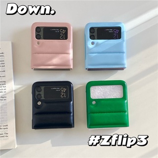 แฟชั่นหนังลงแจ็คเก็ตเคสโทรศัพท์สำหรับ Samsung Z Flip 3 เคส flip3 ฝาครอบกันกระแทกสีลูกกวาด