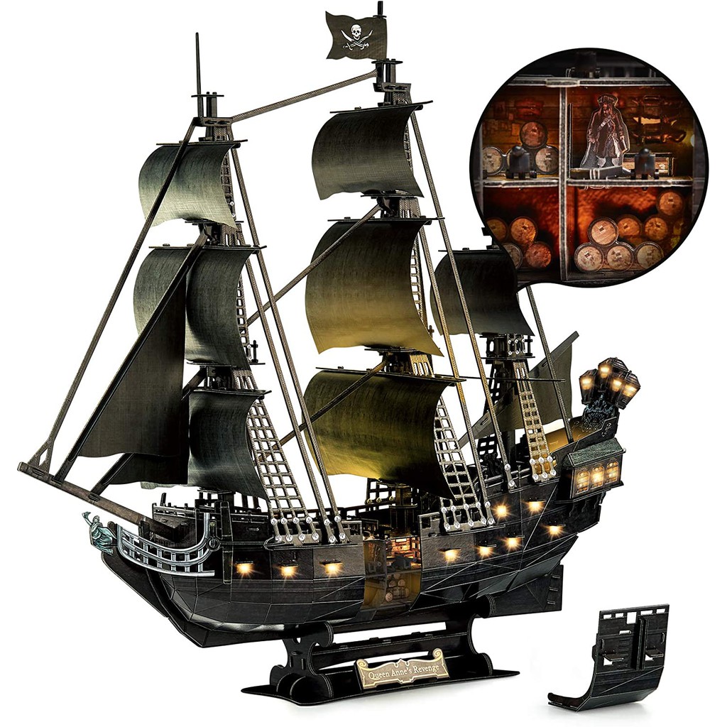sale 30% LED เรือโจรสลัด Queen Anne's Revenge new จิ๊กซอว์ 3 มิติ แบรนด์ Cubicfun ของแท้ 100% สินค้าพร้อมส่ง