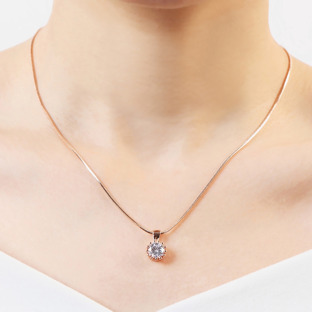 ด้านคุณภาพ ZHOUYANG มงกุฎสร้อยคอคริสตัลสี Rose Gold เครื่องประดับแฟชั่นนิกเกิลฟรีจี้คริสตัล N390 N391