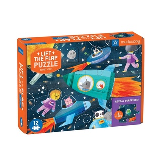 Mudpuppy Blast Off! Lift-the-Flap Puzzle จิ๊กซอว์จ๊ะเอ๋ของน้องเล็ก (2ขวบ+)ชิ้นใหญ่จัมโบ้ แถมเปิดไปจ๊ะเอ๋