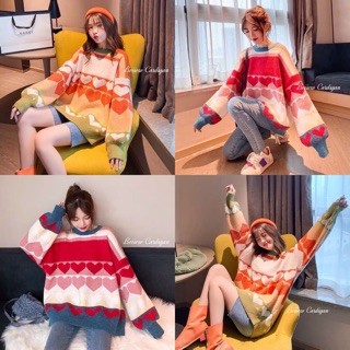 เสื้อสเวตเตอร์ไหมพรมทอลายหัวใจเรนโบว์🌈 ทรงoversize