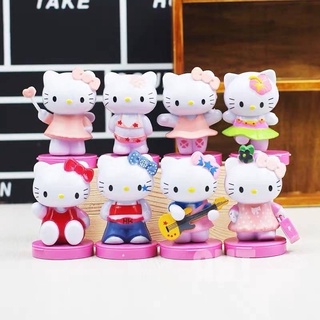 😘พร้อมส่ง โมเดลคิตตี้เซ็ท 8 ตัว ฐานชมพู Hello Kitty Model Figure