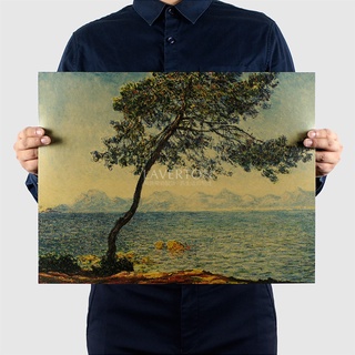 Monet - Tree By The River / Living Roomormitory โปสเตอร์กระดาษคราฟท์สําหรับติดตกแต่งห้องนั่งเล่น