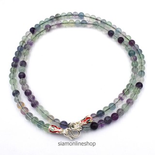 STONE NECKLACE สร้อยคอหินแท้ หินฟลูออไรต์ fluorite ขนาด 5 มม. ตะขอเงินลงยา by siamonlineshop