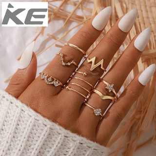 Geometric joint ring Simple ECG V-shaped five-pointed star diamond ring 8-piece set for girls