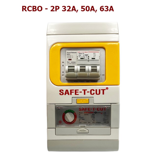 เซฟทีคัท Special A เครื่องตัดวงจรกระแสไฟฟ้ารั่วลงดินอัตโนมัติ 2 เฟส 32A, 50A, 63A