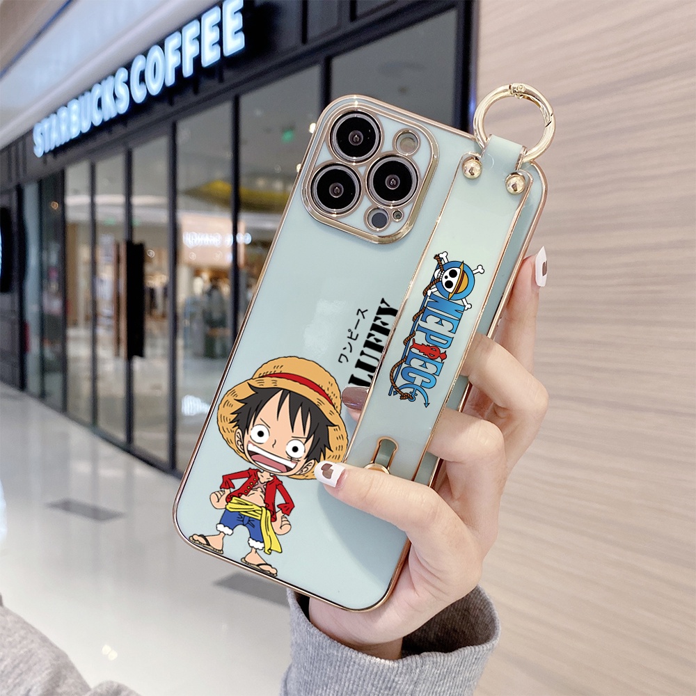 IPhone 13 12 Pro MAX Mini เคสไอโฟน สำหรับ Case Anime Hat Luffy เคส เคสโทรศัพท์ เคสมือถือ Wrist Strap Casing Full Cover Soft Electroplating TPU Cases #8