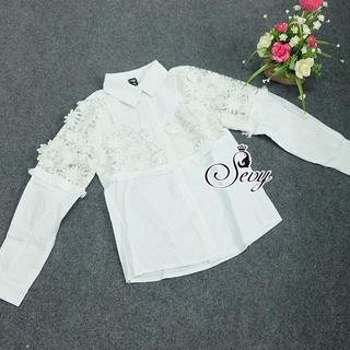 Sevy Long Sleeve Vintage Lace See-Through Collar Shirt