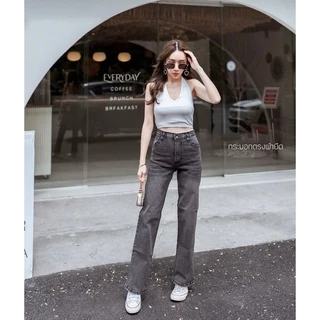 📌S-5XL กางเกงยีนส์ผู้หญิงเอวสูงผ้ายืดขากระบอก 👖 ยีนส์สาวอวบ เก็บทรง ใส่สบาย ทรงสวย ขายาว ผญ แฟชั่น