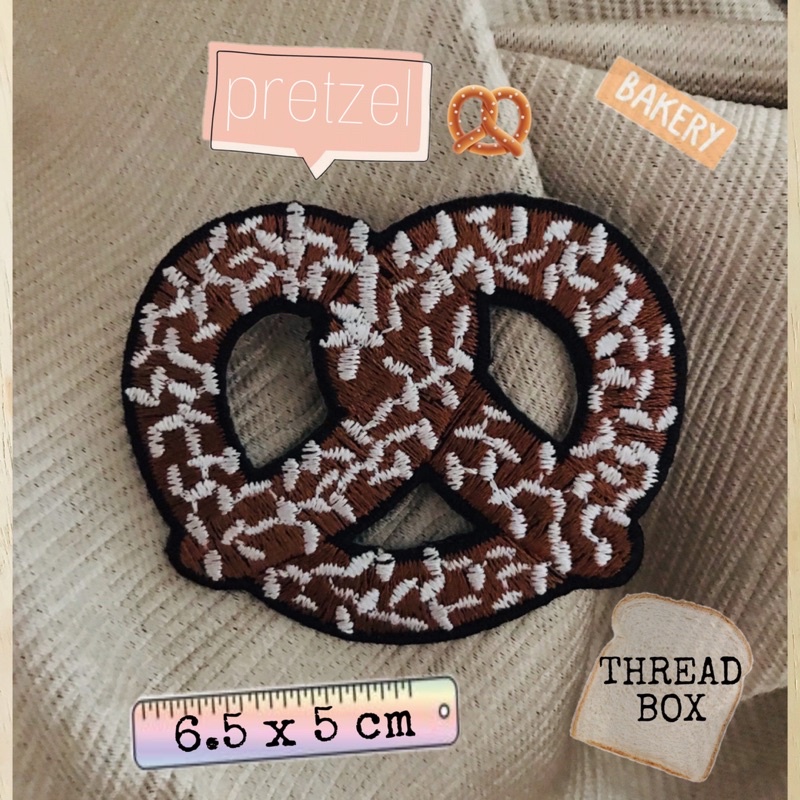 งานปัก DIY [ ตัวรัดติดเสื้อลายเพรทเซล ] Pretzel 🥨 ขนม wop Auntie Anne babylovett ตัวรีดลายขนม ตัวรีด