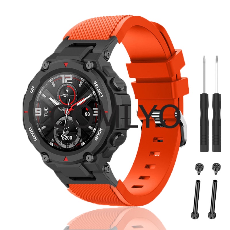 For Amazfit T-Rex Pro สายนาฬิกาข้อมือซิลิโคน พร้อมสกรูเชื่อมต่ออะแดปเตอร์โลหะ สําหรับ