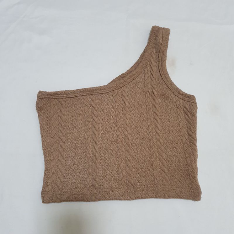 SHEIN textured knit one shoulder crop top (Brown • size XS)