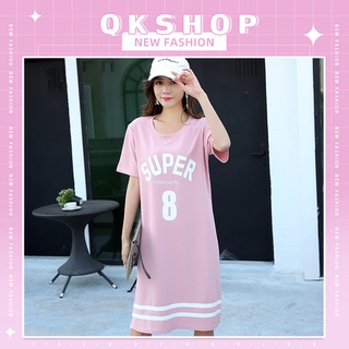 QKshop 💘ชุดเดรสทรงปล่อย สกรีนลายตัวอักษรกับตัวเลข ดูเท่ห์คลาสสิค สีพื้นมีให้ เลือก 4 สี ชมพู ดำ ขาว เทา  แมทช์เข้ากับทุก