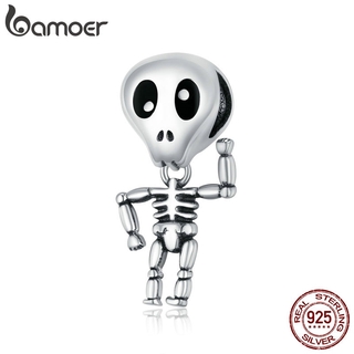 bamoer Genuine 925 Sterling Silver Halloween Skull Man CZ Charm for Original Luxury Brand Female DIY Jewelry Make SCC1617