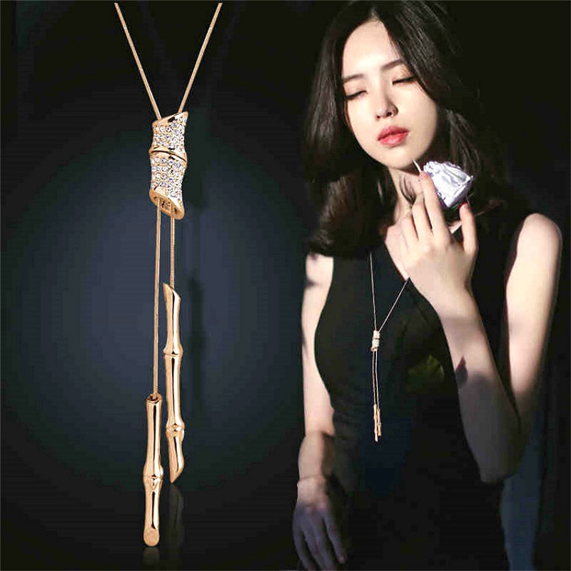 เครื่องประดับ สร้อยคอยาว จี้พู่ยาว ประดับพลอยเทียม แฟชั่นสําหรับผู้หญิง