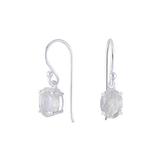 SILVER THAI Moonstone earrings silver drop dangle crystal ต่างหูมูนสโตนเงินแท้925รูปคริสตัลห้อยระย้า