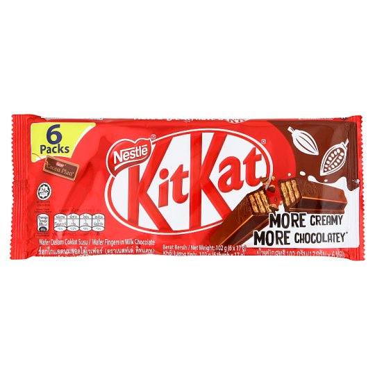 🔥ยอดนิยม!! คิทแคท ช็อกโกแลตนมสอดไส้เวเฟอร์ 17กรัม x 6 ห่อ KitKat Wafer Fingers in Milk Chocolate 17g