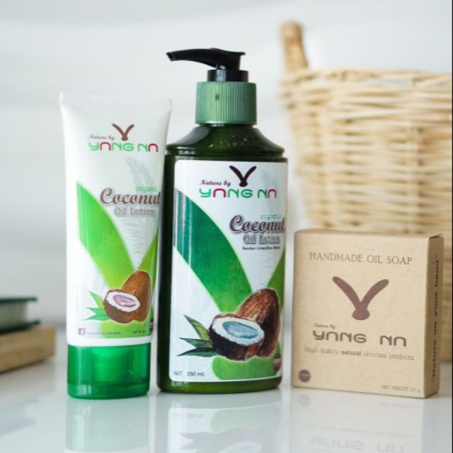 เช็ตดูแลผิวยางนา Yangna โลชั่นมะพร้าวสกัดเย็น แบบขวด + แบบหลอด + สบู่ละอองพรรณ