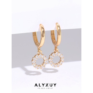 Alyxuy ต่างหูห่วง ชุบทอง 14k ประดับเพชร ทรงกลม เรียบง่าย (ขาย 1 คู่)