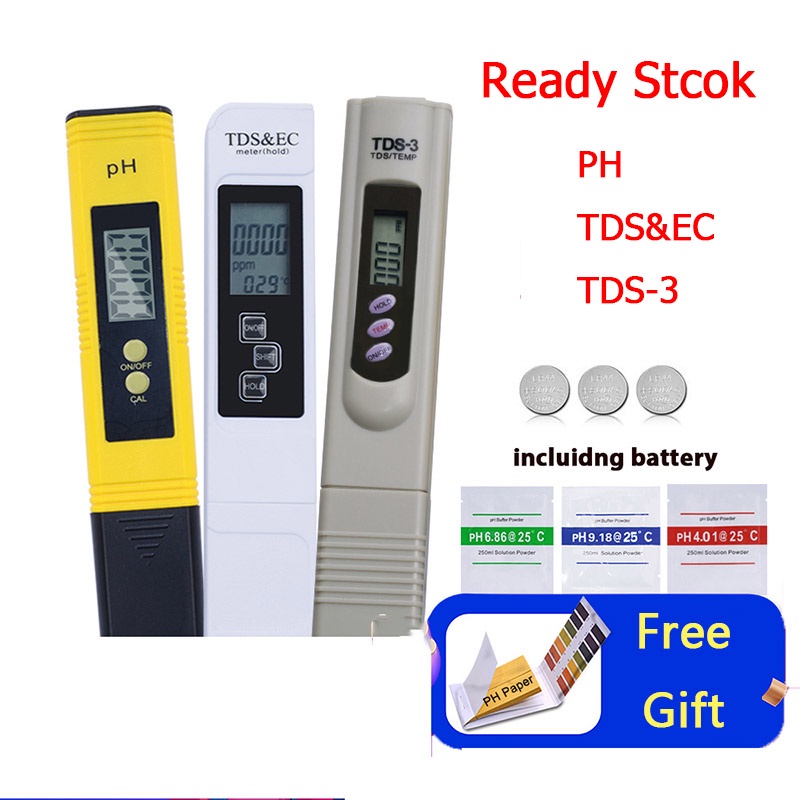 PH /TDS&TEMP Meter/TDS&EC Meter LCD Water Purity PPM Filter เครื่องทดสอบไฮโดรโปนิกส์