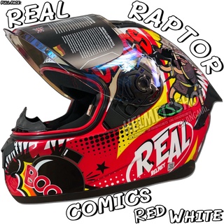 REAL RAPTOR ลาย COMICS Red White แว่นชั้นเดียว นวมถอดซักได้ มีช่องเว้าติดบลูธูท