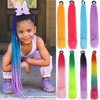 หางม้าถักสังเคราะห์ 60 ซม. พร้อมยางรัดผมหางม้า แบบยาว สีสันส…