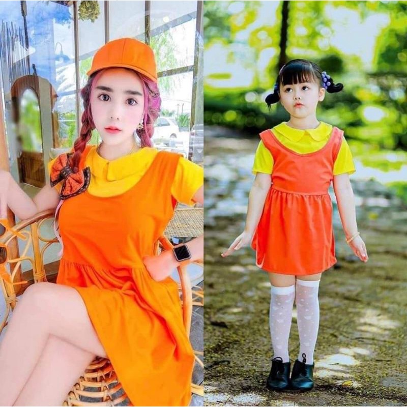 🌸พร้อมส่งไม่ต้องรอ🔥AEIOU หยุด ชุดตุ๊กตาสังหาร squid game ชุดคอสเพลย์ ชุดสำหรับ 2-10ปีขวบ ผู้ใหญ่ฟรีไ