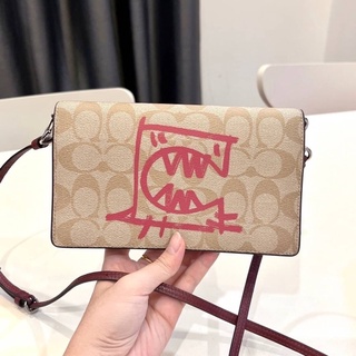 New coach ANNA FOLDOVER CROSSBODY CLUTCH IN SIGNATURE CANVAS WITH REXY BY GUANG YU (COACH 99445)