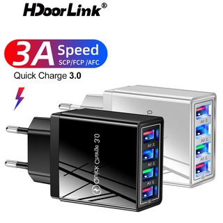 Hdoorlink 4 Usb ชาร์จเร็ว Qc 3.0 พอร์ตชาร์จเร็ว อะแดปเตอร์ติดผนัง สําหรับ  Xiaomi Samsung ที่ชาร์จโทรศัพท์มือถือ