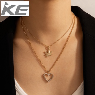 Simple Jewelry Diamond-encrusted Love Double Necklace Geometric Maple Leaf Necklace for girls