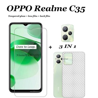 3in1 Realme C35 C33 C30 C25 C25S C25Y C21Y C11 202 ฟิล์มกระจกนิรภัยใส ไร้ขอบ + ฟิล์มเลนส์ + ฟิล์มด้านหลัง