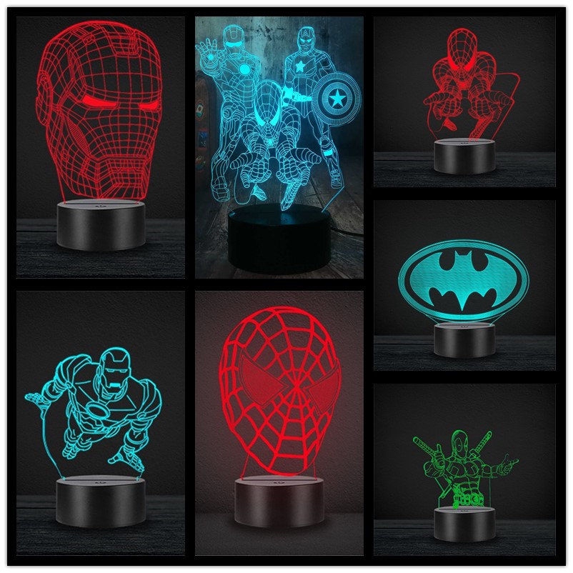 The Avengers รูป LED Remote Night Light Iron Man Spiderman Deadpool Hulk โต๊ะข้างเตียง USB โคมไฟตกแต่งบ้านสําหรับแฟน Marvel