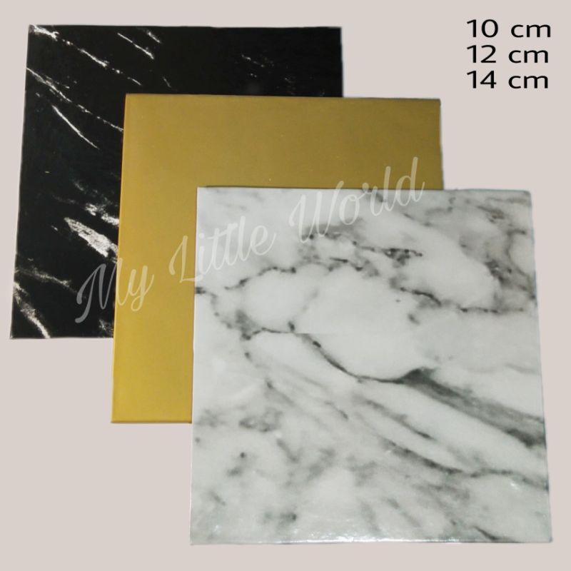 [MINI] SQUARE CAKE BASE WHITE BLACK MARBLE GOLD 10 12 14 ซม. HARDCOVER CAKE BOARD PLATE
