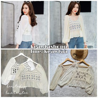 เสื้อแขนยาว (มีสองลาย สองสี) เสื้อไหมพรม แขนผ้าชีฟอง งานถักละเอียด งานน่ารักมากแม่ คุ้มสุด (งานถ่ายจากสินค้าจริง)