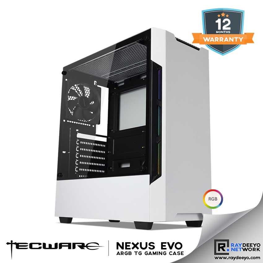 Tecware NEXUS EVO ARGB TG (สีขาว) เคสกระจกนิรภัย สําหรับเล่นเกม [ATX, Matx, Mini-ITX]